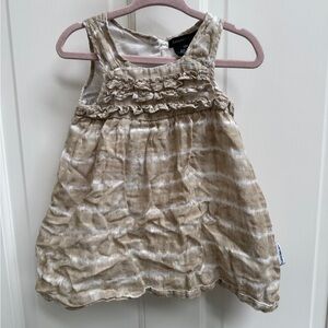 Calvin Klein Jeans 12M Girls Tan & White Sleeveless Ruffled Sundress